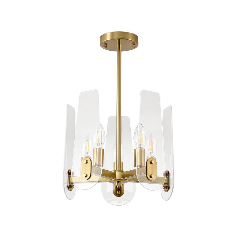 5-Lights Modern Gold - Toned Chandelier with Transparent Panels