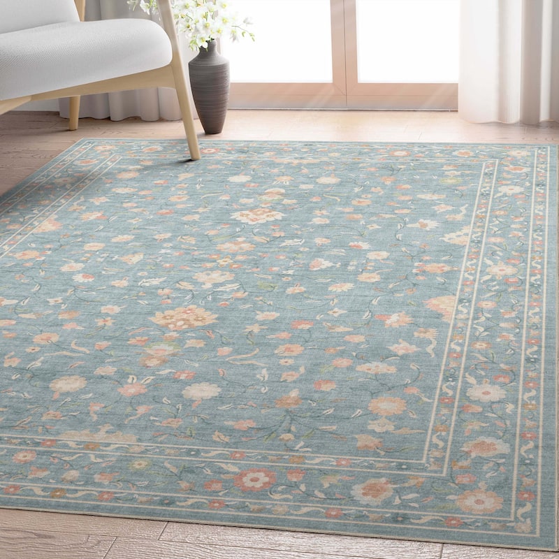 Well Woven Apollo Serapi Yazd Traditioal Floral Flat-Weave Area Rug - 5'3" x 7'3" - Blue