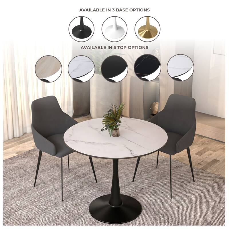 Bristol 35 Inch Mid Century Modern Round Dining Table, Wood Top & Glossy Iron Pedestal Base for Kitchen & Dining Room