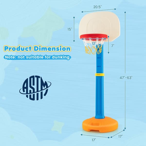 dimension image slide 0 of 2, Costway Kids Children Basketball Hoop Stand Adjustable Height Indoor
