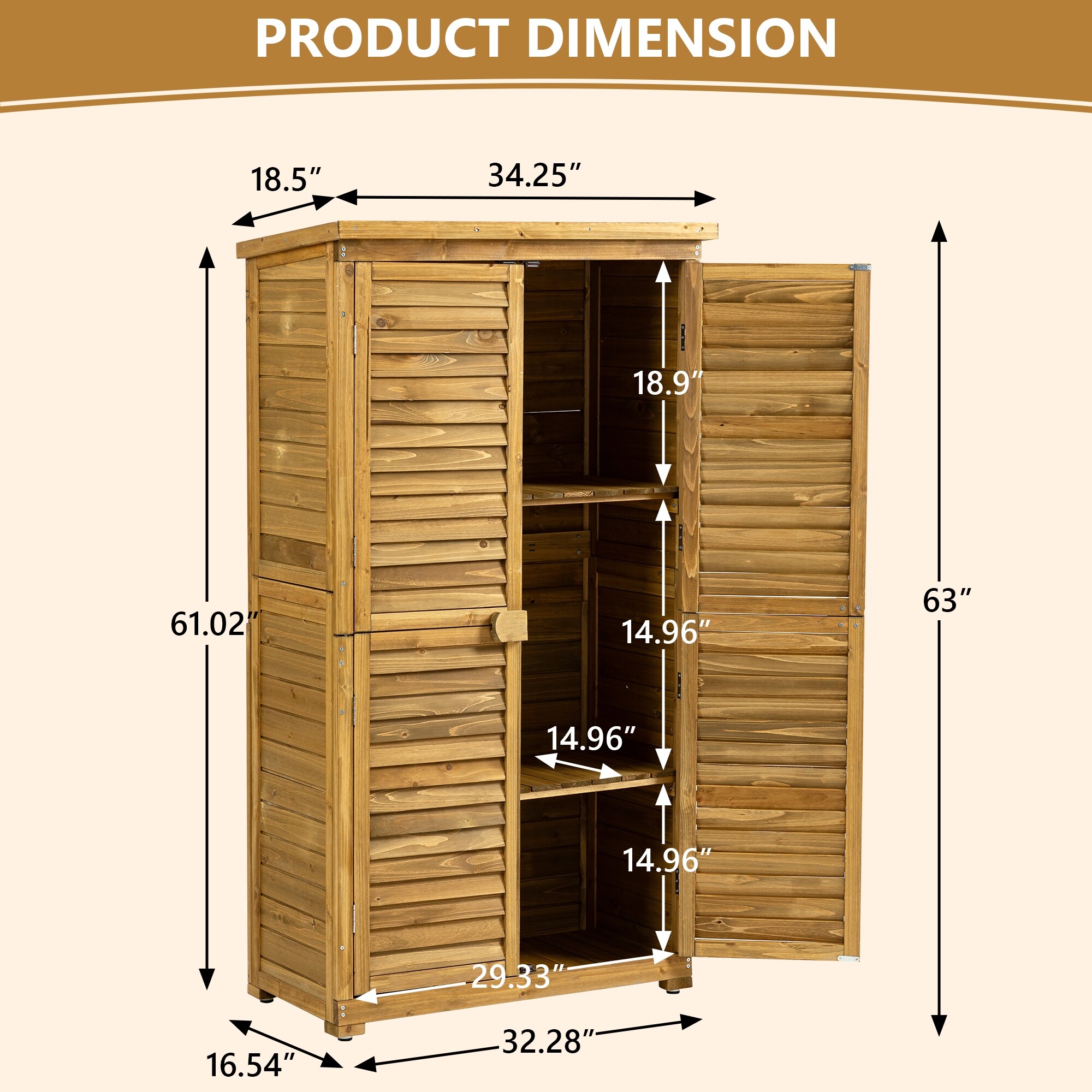 Wooden Outdoor Storage Cabinet with Lockable Door, Waterproof Roof