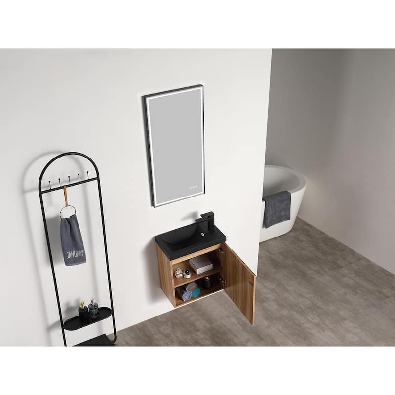 Blossom 20 Inch Wall Mounted Bathroom Vanity with Black Acrylic Sink
