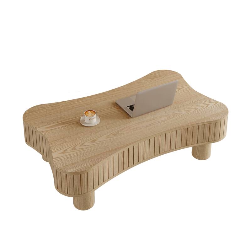 Lift Top Coffee Table for Living Room 42" Fluted Panel Hidden Storage, Silent Hydraulic Lift, Curved Safety Corners,Natural Wood