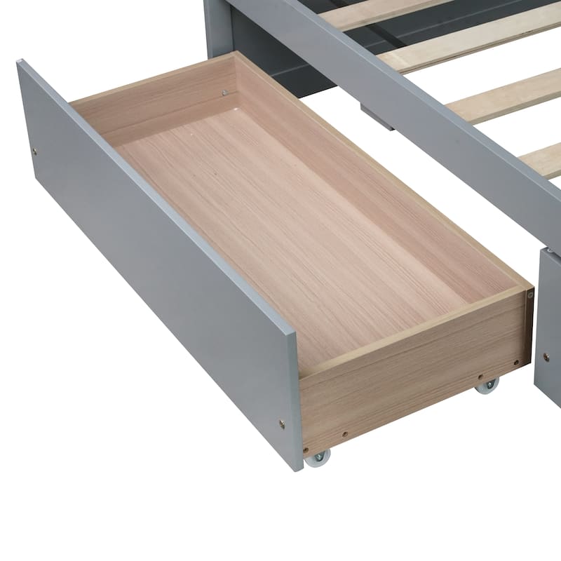 Roomfitters Twin Rubber Wood Bed Frame with Two Pull-Out Storage Units, Low Profile Platform Design