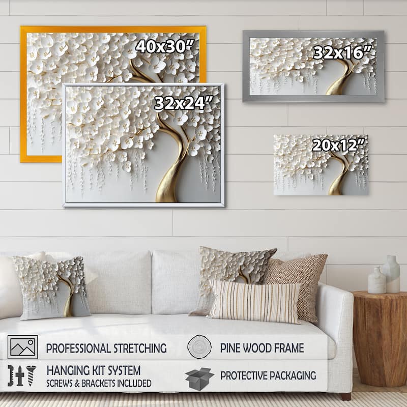 Designart "White Orchid Tree Garden Of Branches Iv" Tree Floral Canvas Art Print