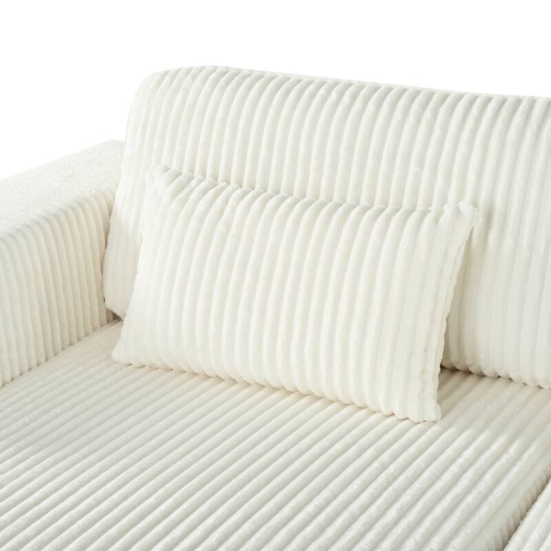 Oversized Double Chaise Lounge Sofa, Comfy Full-Compressed Sleeper Sofa Bed, Corduroy Upholstered Sofa Bed with 2 Pillows