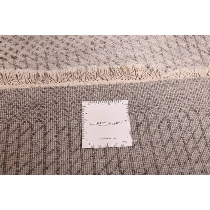 ECARPETGALLERY Hand-knotted Finest Silk Shadow Light Grey Viscose, Wool Rug - 6'0 x 9'3