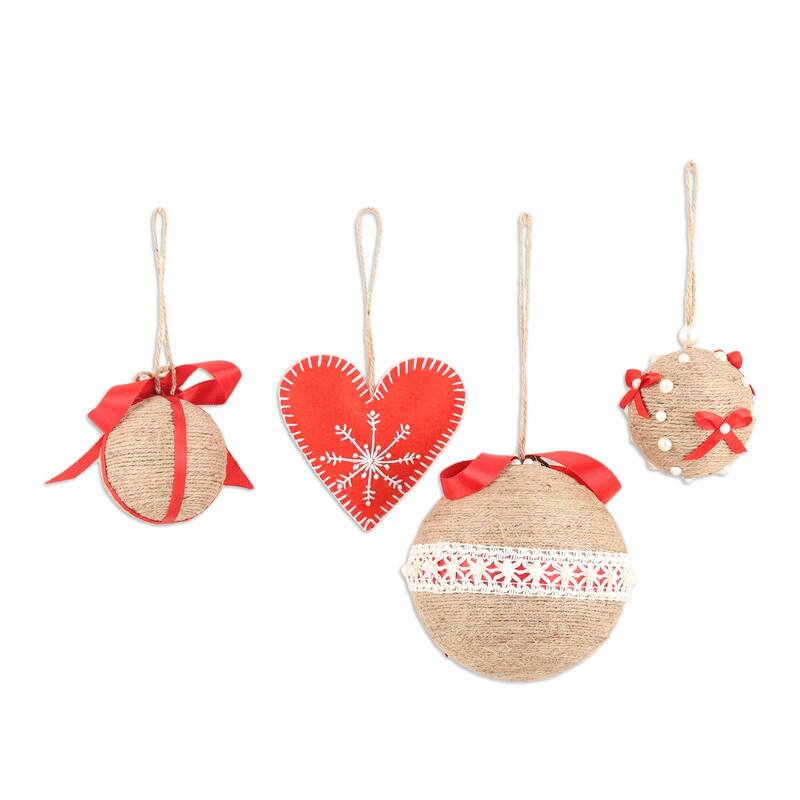 Novica Handmade Christmas Romance Wool And Jute Ornament Set (Set Of 4)