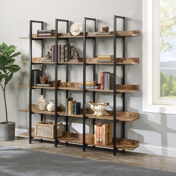 5 Tier Bookcase Home Office Open Bookshelf, Vintage Industrial