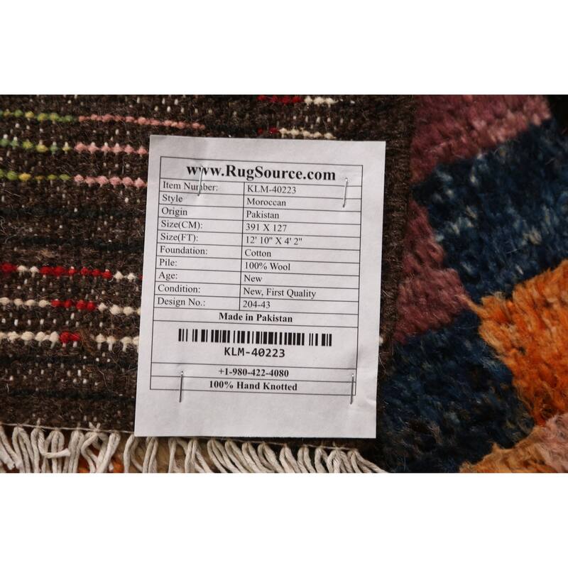 Moroccan Oriental Runner Rug Hand-Knotted Tribal Wool Carpet - 4'2" x 12'10"