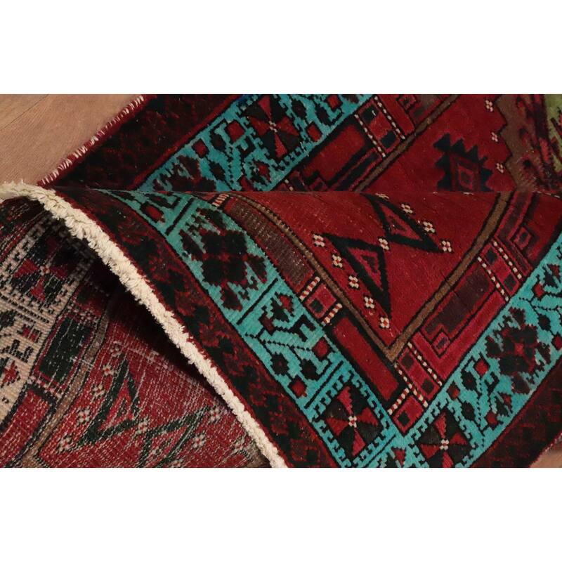 Hand Knotted Oriental 100% Wool Carpet Traditional Geometric Red Ardebil Runner Rug - 10' 6'' X 3' 4''