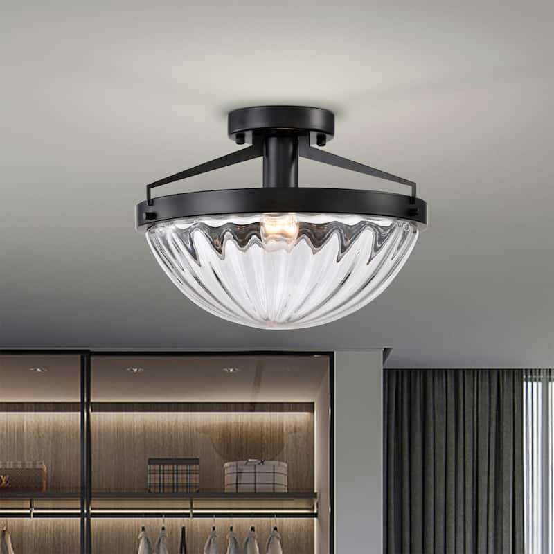 Pope 12 Inch Testure Glass Semi Flush Mount with 1 Light - Matte Black