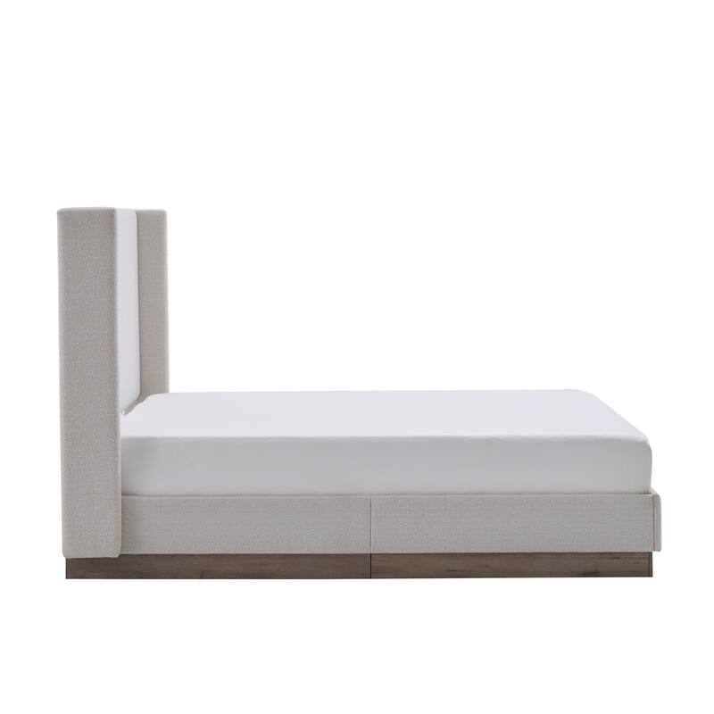 Hosford Upholstered Wingback Bed / Upholstered Wood Base Platform Bed / 52.5" High Headboard / No Box Spring Needed / Full