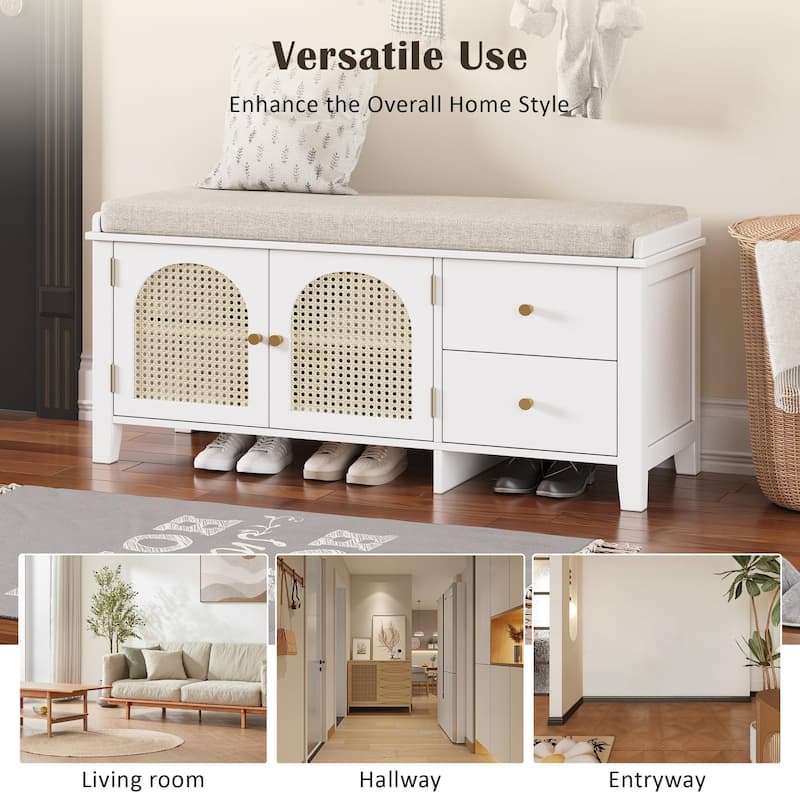 43.5 inch Shoes Bench with Cushion Storage Cabinet and 2 Drawers