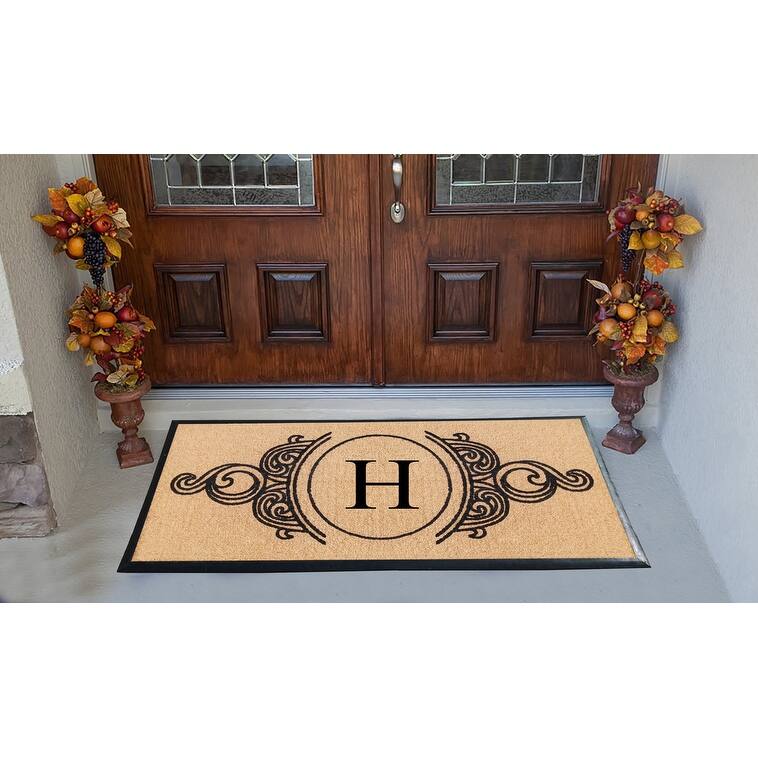 A1HC Natural Coir & Rubber Hand Flocked Large Monogrammed Doormat 30X60 Inch