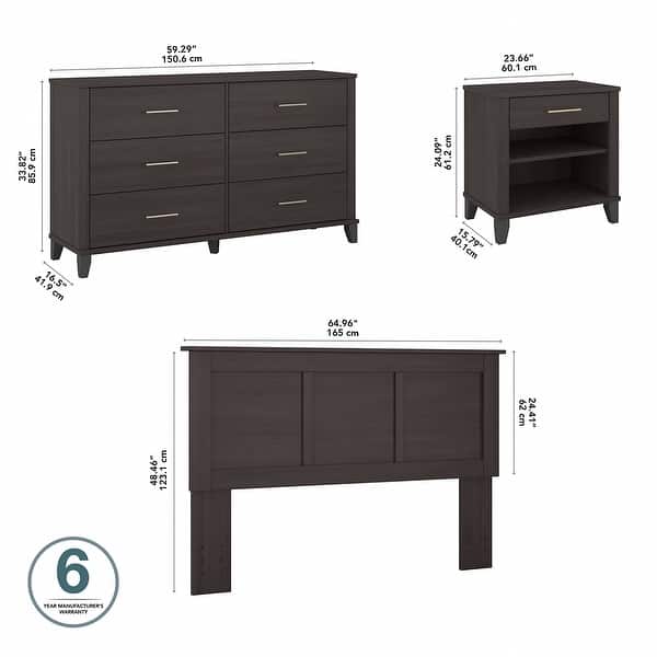 dimension image slide 4 of 6, Somerset Ash Grey Headboard, Dresser and Nightstand Bedroom Set