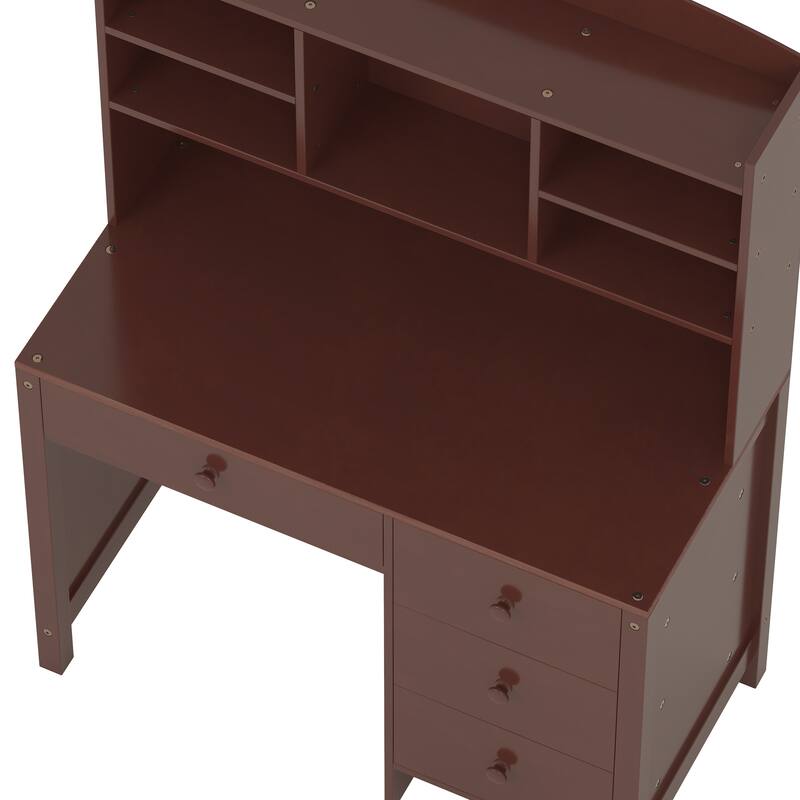 40" Home Executive Desk and Chair Set with 4 Drawers, Retro Computer Desk Office Table Study Desk with Storage Bookshelf