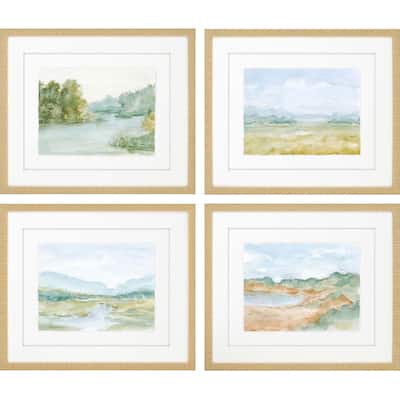 Watercolour S/4 Framed Art Giclee Under Glass - Green