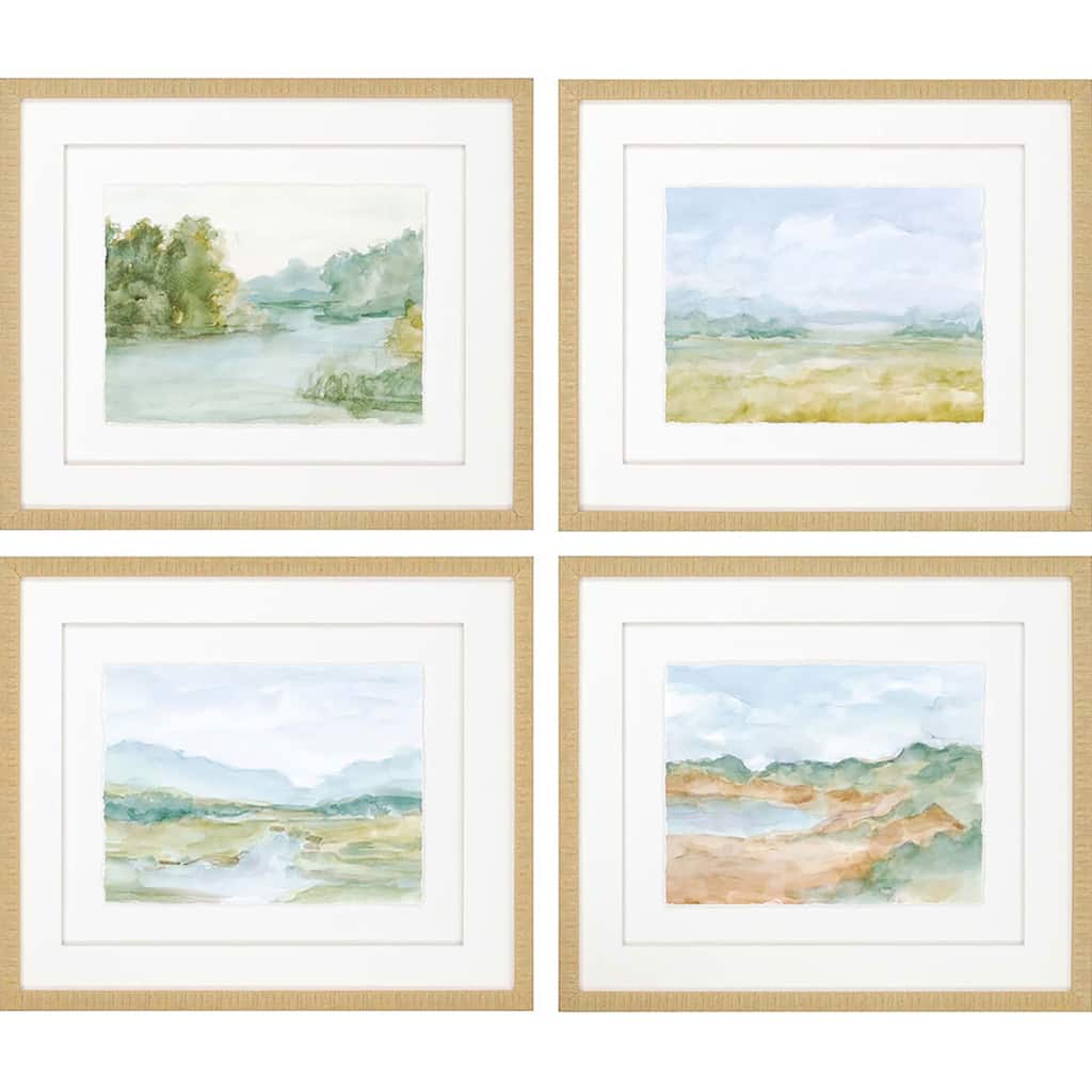Watercolour S/4 Framed Art Giclee Under Glass - Green
