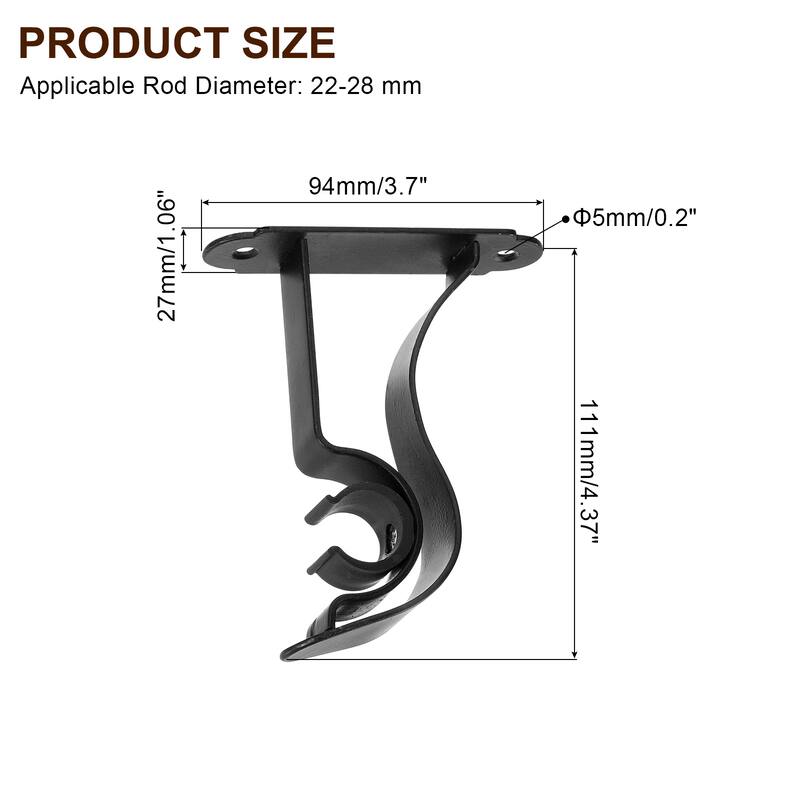 4Pcs Curtain Rod Bracket, Holders for Drapery Rod Home - Black - 0.8"-1"