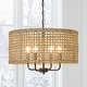preview thumbnail 1 of 9, 4-Light Bohemian Hand Woven Drum Chandelier - Straw - 20 in. W 20 in. W