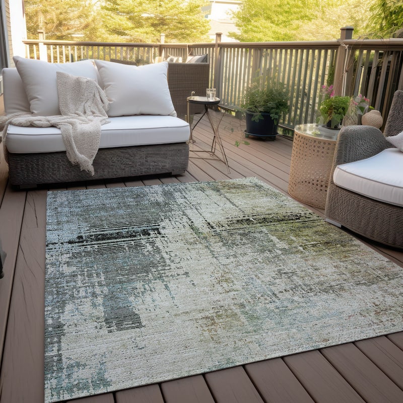 Machine Washable Indoor/ Outdoor Chantille Abstract Ombre Rug - Sage - 2'6" x 3'10"