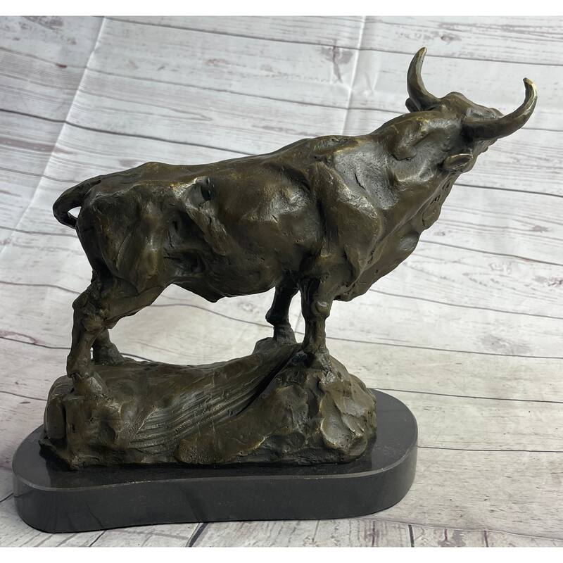 Imitative Bull Cow Imitative Cattle Farm Animal Bronze Metal Statue Sculpture On Marble Base