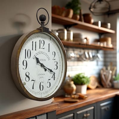 Yosemite Home Decor Kensington Station Pocket Watch Style Wall Clock - 3 x 22.6 x 29.7