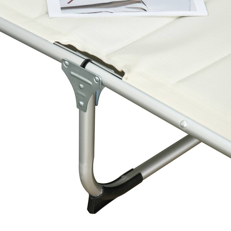 Sunbed folding chaise lounge with upholstered seat and pillow