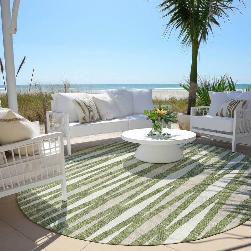 Machine Washable Indoor/ Outdoor Chantille Mosaic Contemporary Rug - Green - 8' x 8'