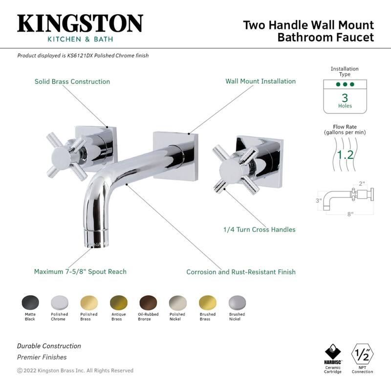Kingston Brass Concord Two-Handle 3-Hole Wall Mount Bathroom Faucet