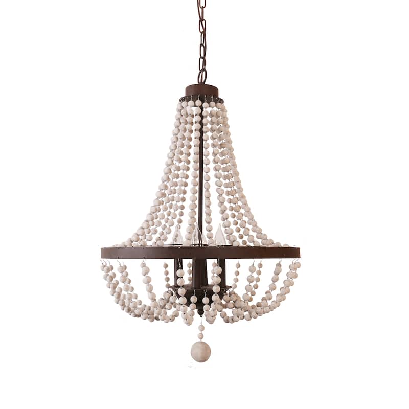 Oaks Aura Farmhouse Candle Style 4-Light Wood Ceiling Light Bohemia Beaded Wood Chandelier