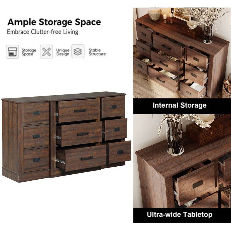 9 Dresser for Bedroom, 52.4" Mid Century Modern Dresser Furniture for Living Room, Hallway