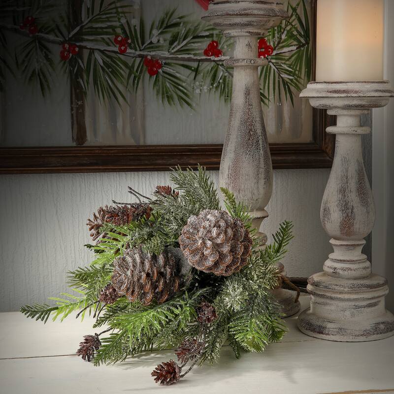 17" Snowy Pine With Cone Bundle