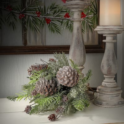 17" Snowy Pine With Cone Bundle