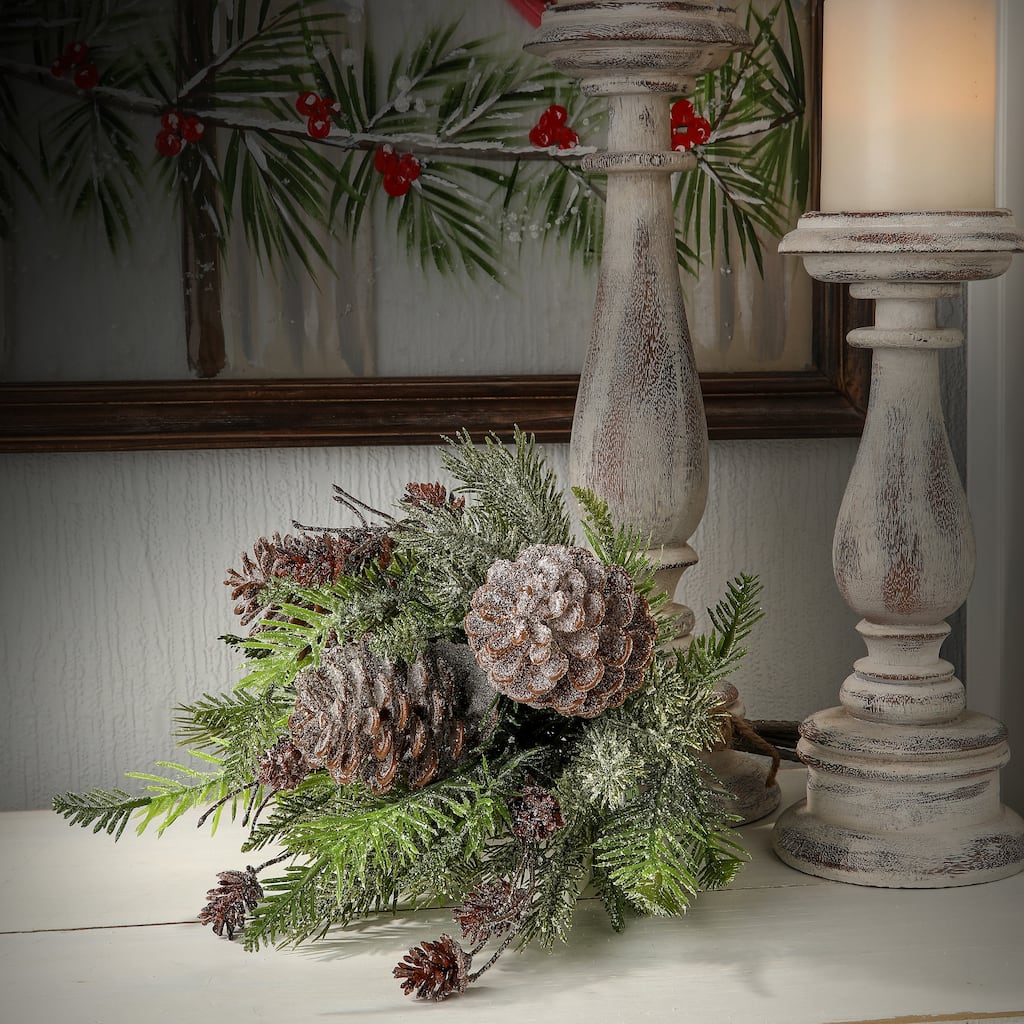 17" Snowy Pine With Cone Bundle