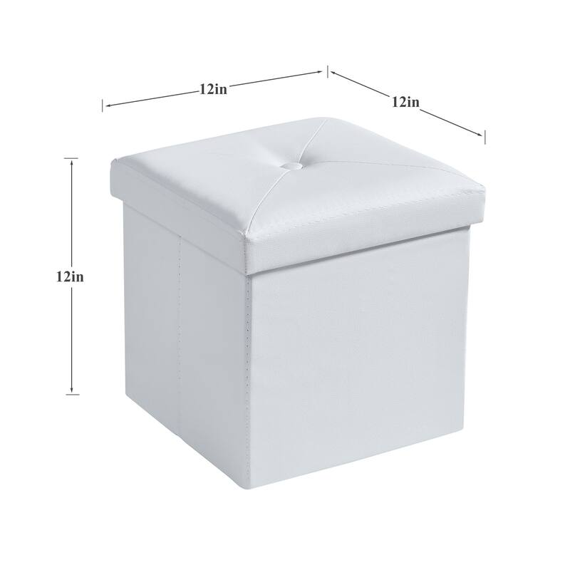 2 PC Storage Folding Ottoman, Storage Footrest Stool, Faux Leather Storage Bench Cube with Padded Seat for Small Space