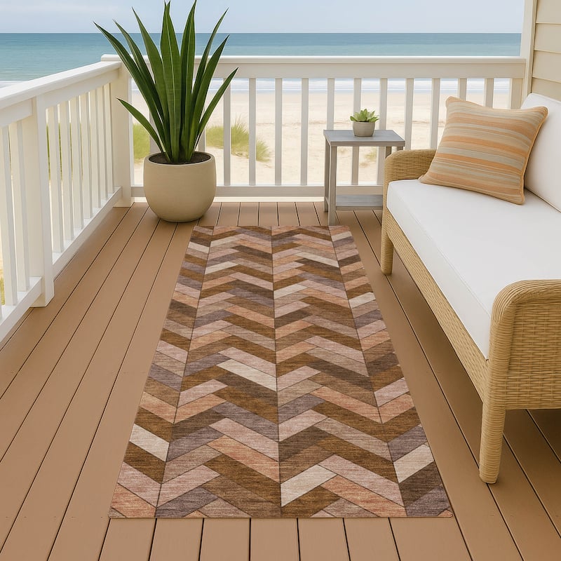 Machine Washable Indoor/ Outdoor Modern Chevron Chantille Rug - Copper - 2'3" x 7'6"