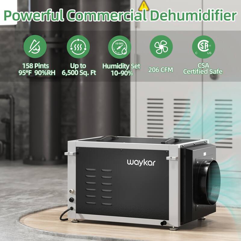 Waykar 158 Pints Commercial Dehumidifier Industrial Dehumidifier for Spaces up to 6500 Sq. Ft