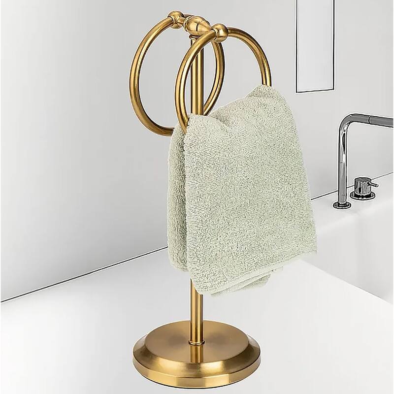 Aged Brass Gold Stainless Steel Double Ring Fingertip Towel Holder With Heavy Base
