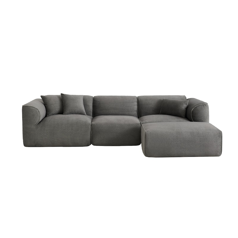 122.1" Velvet Sectional Sofa with Ottoman & Pillows