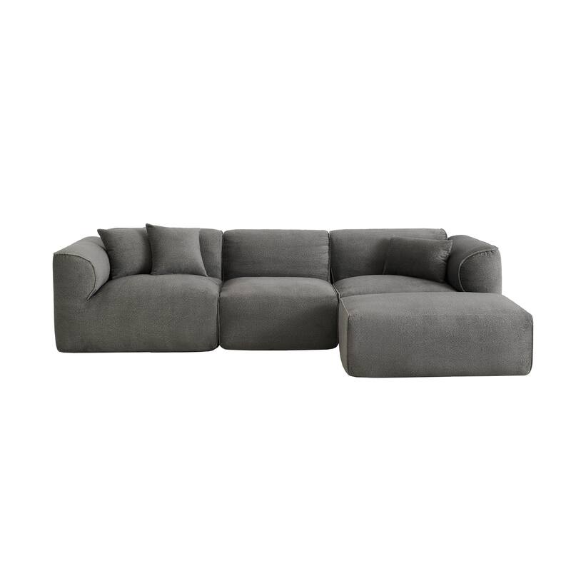 4-Seater Velvet Sofa with Detachable Footstool - Double-Needle Cut, Pure Sponge Cushions & 3 Throw Pillows for Living Room
