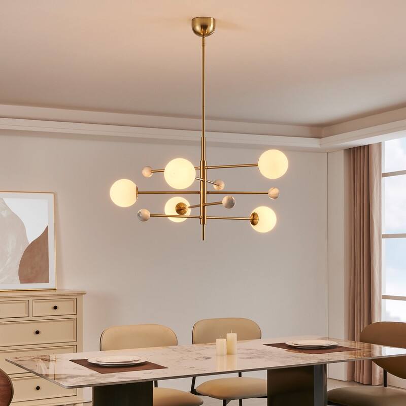 KAWOTI 5-light Modern Dimmable Sputnik Linear Chandelier Pendant