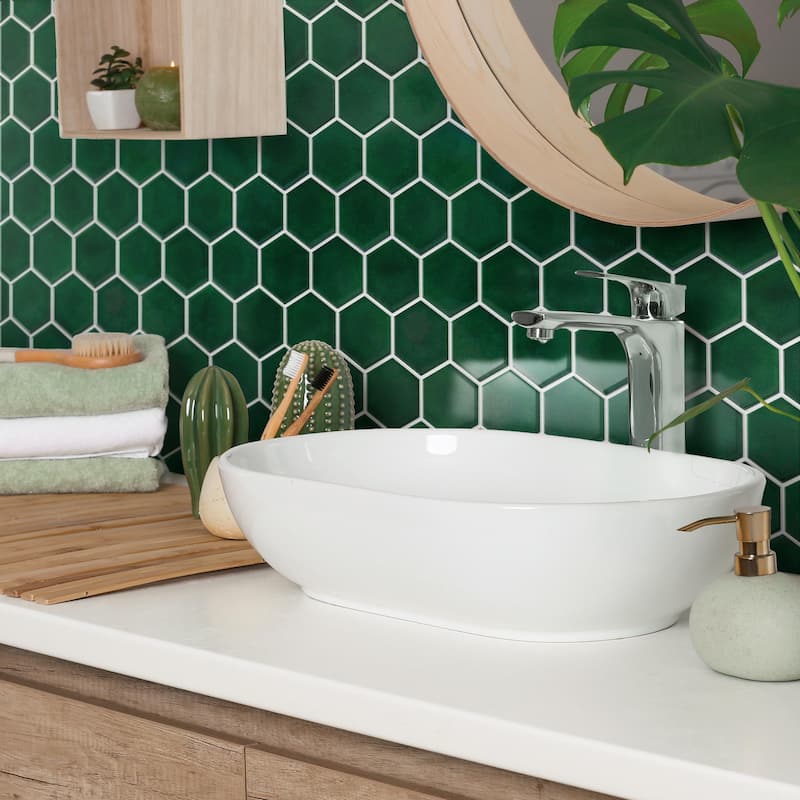 Merola Tile Metro Ion 2" Hex Emerald 11-1/8" x 12-5/8" Porcelain Wall Tile