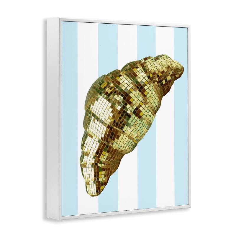 Stupell Disco Croissant & Blue Stripes Framed Giclee Art Design By Lil' Rue