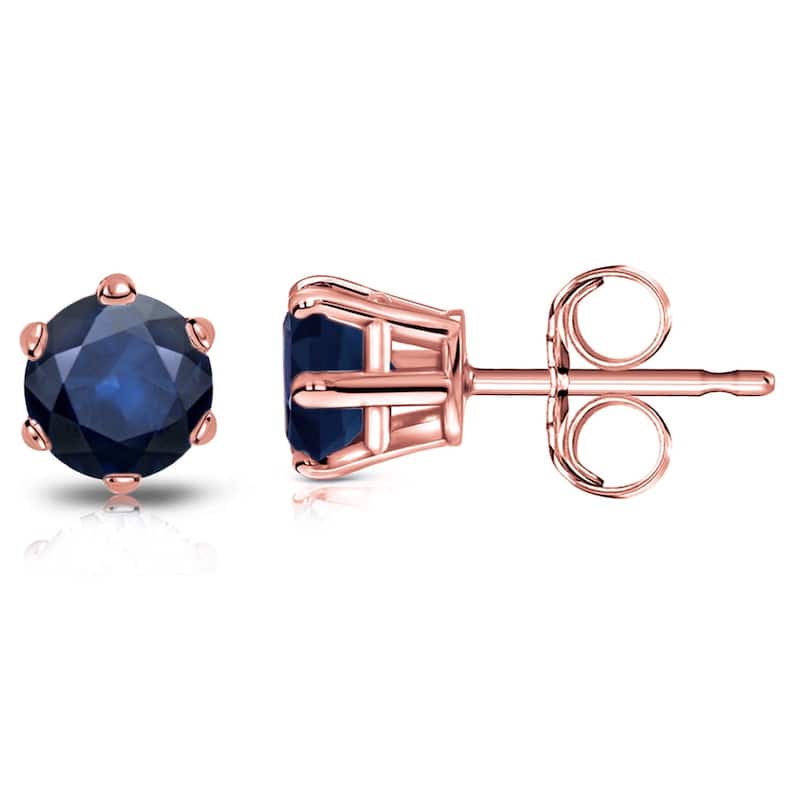 Auriya 14k Gold Round Sapphire Solitaire Stud Earrings 1ct TGW 6-Prong - Rose
