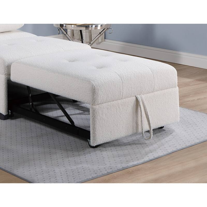 Contemporary White Convertible Sleeper Sofa Chair with Sherpa Fabric and Pillow