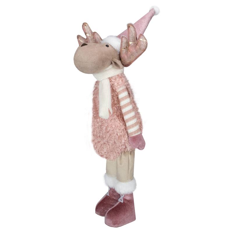 26-Inch Pink and Beige Standing Boy Moose Christmas Tabletop Figurine - 26"