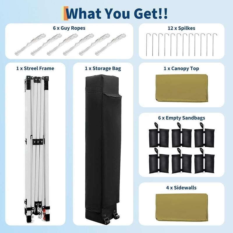 10X20 Pop Up Canopy Tent with 4 Sidewalls for Events, Parties, Camping