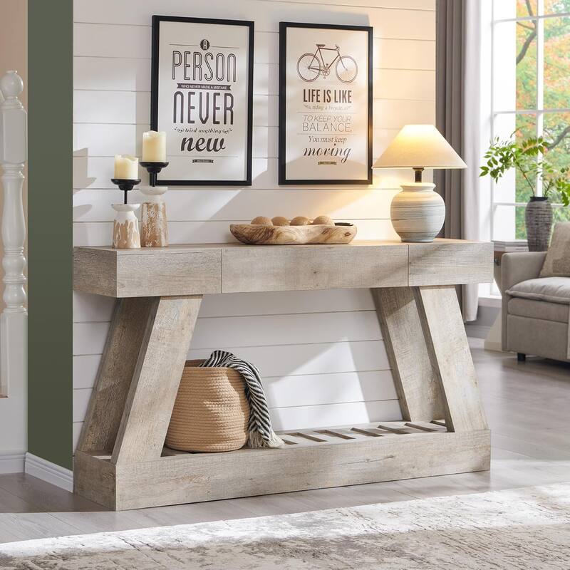 60" Farmhouse Entryway Table with Drawer, Entry Table, Foyer Table - Light Rustic Oak